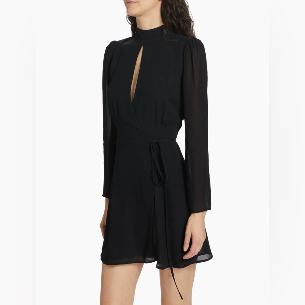 (New) Reformation Black Dress With Sheer Sleeves
